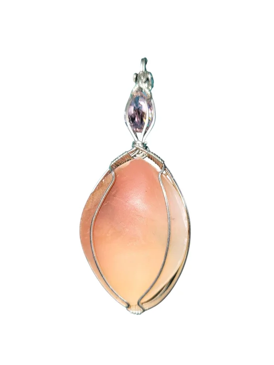 Hand Wrapped Sterling Italian Cameo with Facet Moissinite Pendant - Picture 2 of 3